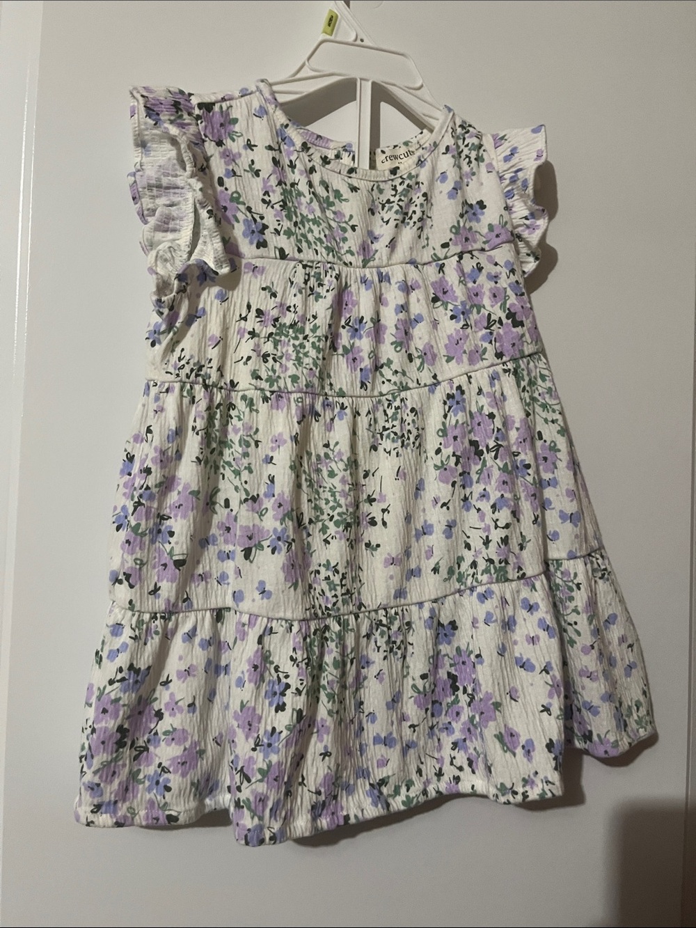 Crewcuts White Dress with Lavender & Green Floral Print